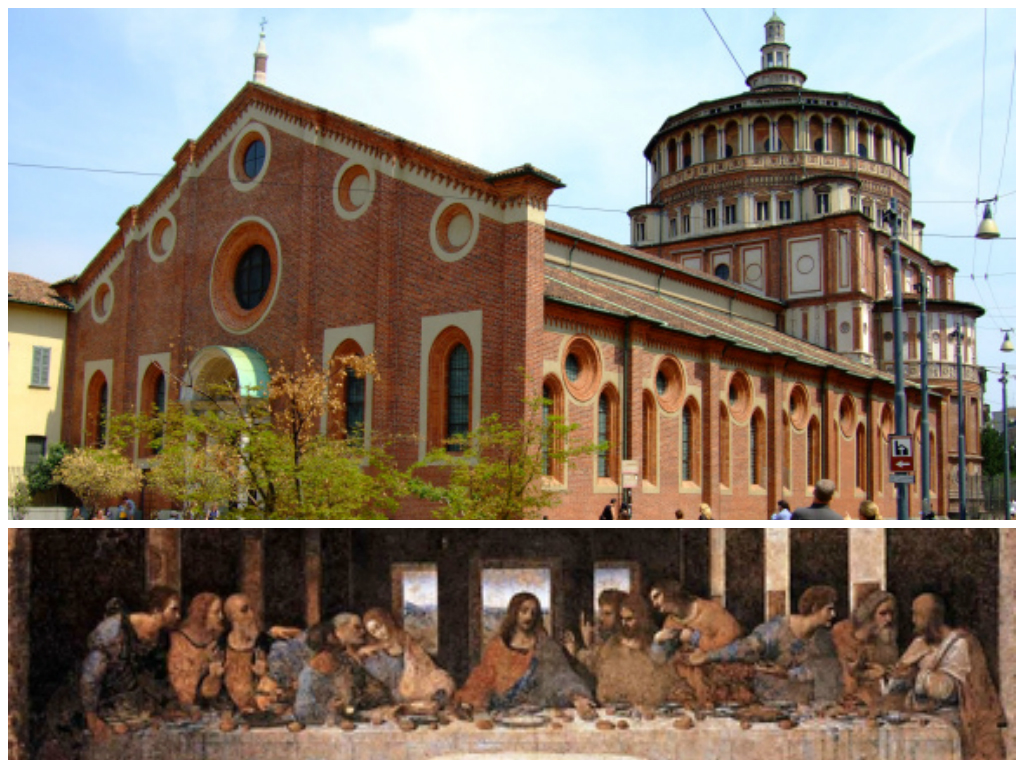 O duque de Milão Francesco Sforza ordenou a construção de um convento da Ordem Dominicana e uma igreja no local onde uma foi erguida uma pequena capela dedicada a Santa Maria da Graça ao arquiteto Guiniforte Solari, sendo concluído em 1469, enquanto a igreja demorou mais tempo. O novo duque Ludovico Sforza decidiu que a igreja seria lugar do enterro da família Sforza e reconstruiu o claustro e a abadia, que foram concluídas após 1490. A abside da igreja foi feita por Donato Bramante que seguiu o estilo gótico porém com a influência românica. Em 1543, uma capela lateral recebeu uma pintura de Ticiano: "A Coroação de Espinhos" levada na época de Napoleão (1797) e se encontra no Museu do Louvre. A Última Ceia foi encomendada para decorar uma das paredes do refeitório e foi realizada entre 1494-1498. Devido a perspectiva perfeita (em um dos restauros foi encontrado um prego na cabeça de Jesus que marcava o ponto de fuga), que prolonga a sala em 1/3, a grande sacada de Leonardo foi ter escolhido um momento peculiar do Evangelho de João, quando Jesus anuncia: um de vocês me trairá (até então as santas ceias tradicionais representavam Judas isolado, já como traidor e eram solenes, mas estáticas), e por isso ficou tão famosa já naquela época!
