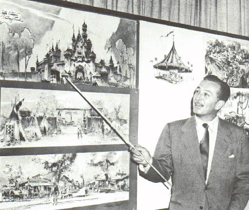 Walt e seus famosos "story boards", onde ele apresentava suas idéias em quadros. Para o projeto da Disneyland não seria diferente...